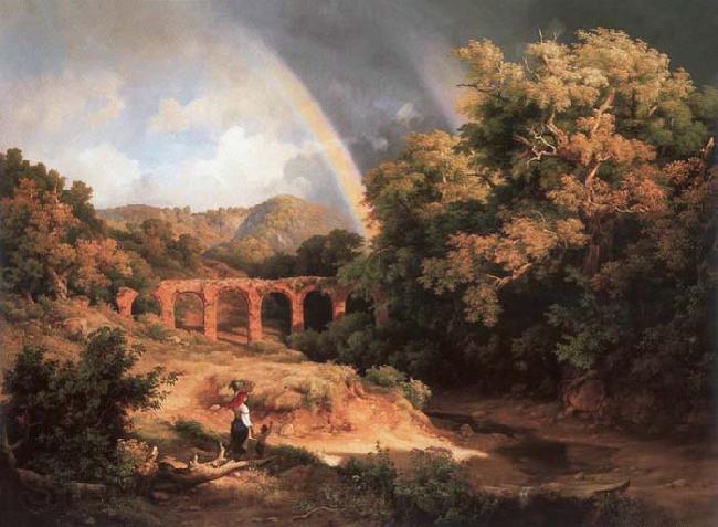Karoly Marko the Elder Italian Landscape with Viaduct and Rainbow Norge oil painting art
